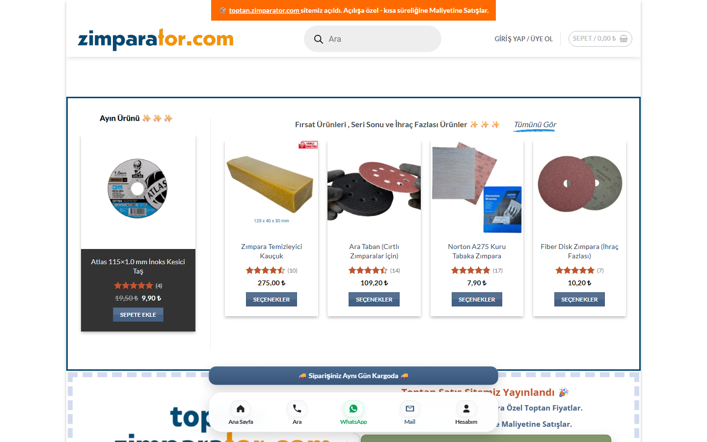 Zimparator.com ana sayfası